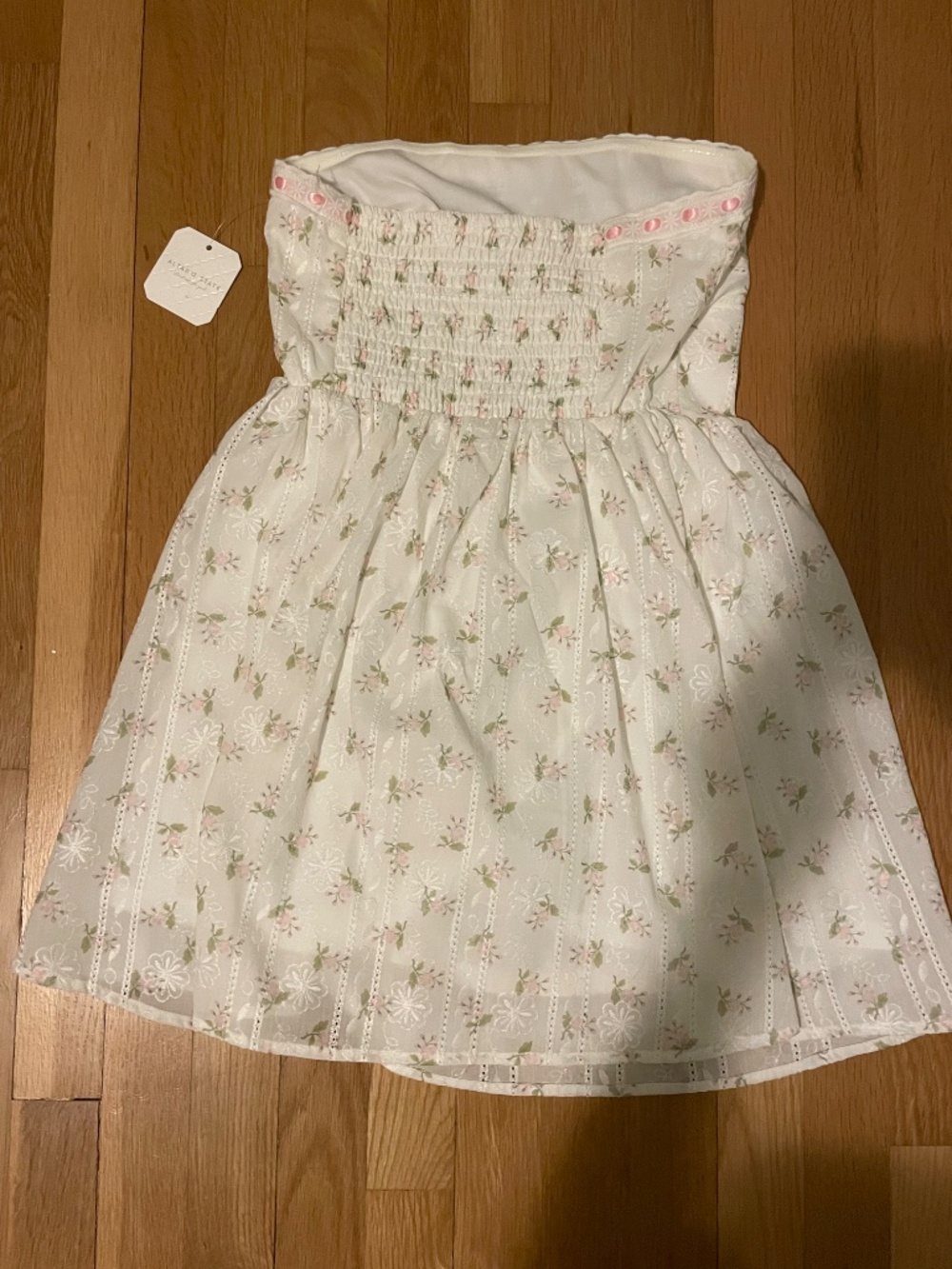 Strapless Ivory/Pink Mini Dress - Altar'd State XS